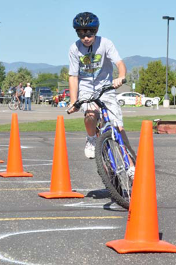 Josh barryman on the obstical cours Mayor to hand out Bike Rodeo Trophies
