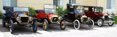 A row of Model Ts glw T's on Tour
